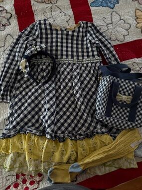 Matilda Jane Navy and Yellow Gingham Layered Outfit